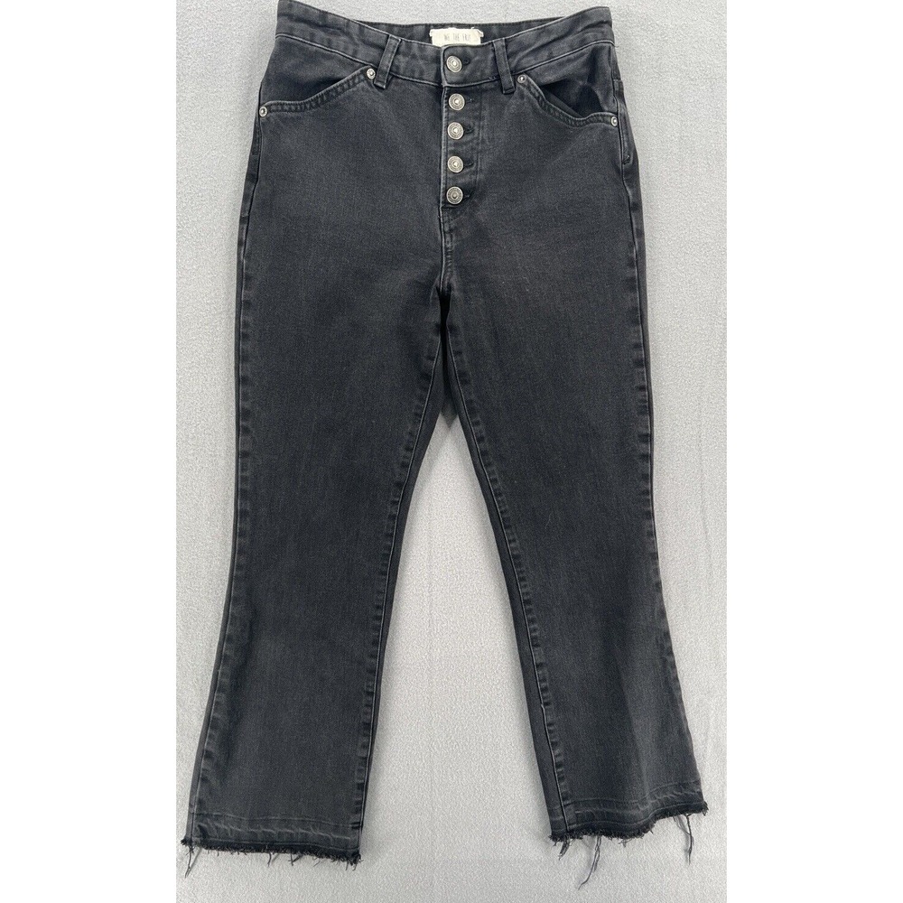 We the Free Free People Button Fly Jeans Women 27 Black Faded Wash Raw Hem Denim
